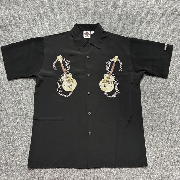 House Of Blues Other - House of Blues Shirt Mens Medium Black Camp Bowling‎ Embroidered Guitars Rock